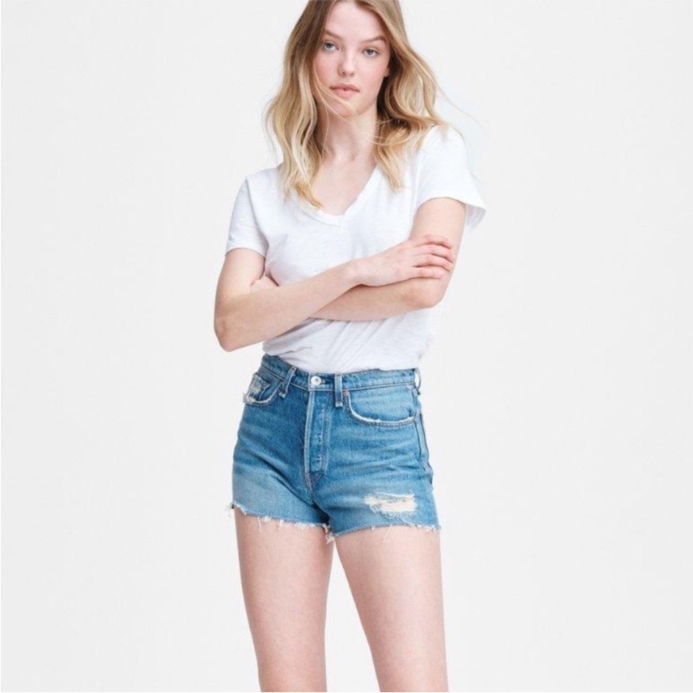 rag & bone Maya Shorts Womens 25 Blue High Rise Distressed Denim Cutoff Raw Hem